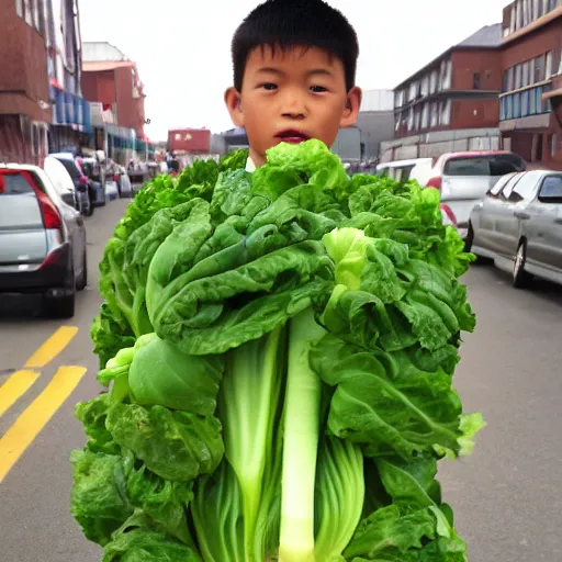 Prompt: bokchoy boy boy made of bokchoy pakchoi human made of bokchoy human living mass of bokchoy