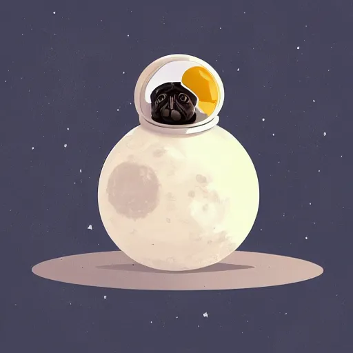 Image similar to Pug Astronaut stands on a ball that look like the moon, artstation