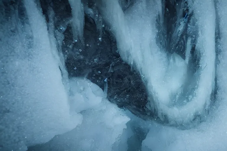 Image similar to vfx movie scene writhing ice leviathan closeup by emmanuel lubezki
