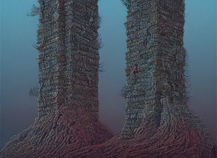 Image similar to tower of centipedes, Zdzislaw Beksinski, Lewis Jones, mattias adolfsson, cold hue's, warm tone gradient background