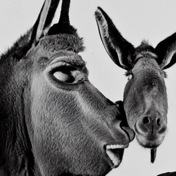 Image similar to 1 9 6 0 s horror movie poster featuring an evil donkey staring into the camera very detailed 8 k black and white