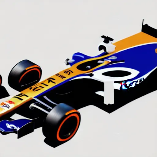 Image similar to hybrid design between McLaren MCL34 F1 car and Ford Mustang. No background, concept art style.