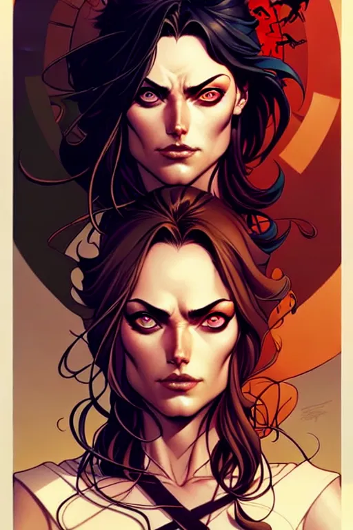 Image similar to artgerm, joshua middleton comic cover art, pretty pirate phoebe tonkin smiling, full body, symmetrical eyes, symmetrical face, long curly black hair, on a pirate ship background, warm colors