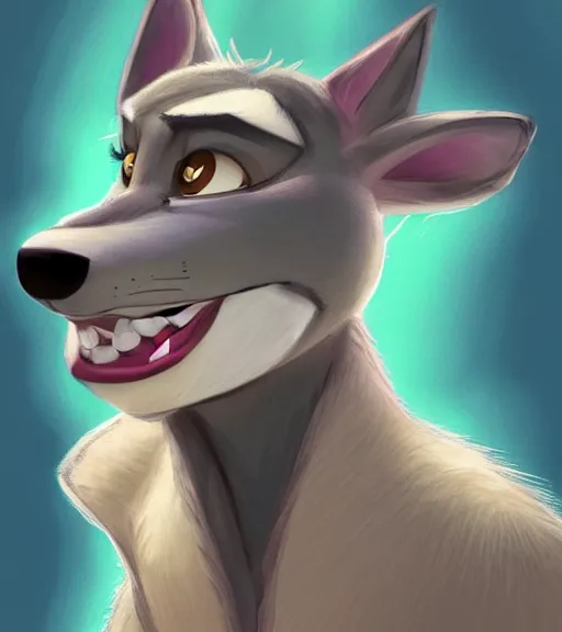 Image similar to digital drawing bust of anthromorphic female wolf, in style of zootopia, zootopia, zootopia, fursona, furry, furaffinity, 4 k, deviantart, furry art, fursona art, wearing black business suit, business suit, in style of zootopia, wolf fursona, cyberpunk, female, expressive detailed feminine face,
