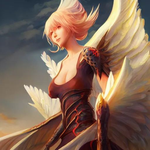 Image similar to an oil painting of a beautiful anime girl with dragon wings, by artgerm, wlop and greg rutkowski, hd, hdr, ue 5, ue 6, unreal engine 5, cinematic 4 k wallpaper, 8 k, ultra detailed, high resolution, artstation, award winning