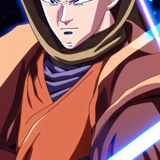 Image similar to Obi-Wan Kenobi as an anime character from Dragon Ball Z. Beautiful. 4K.