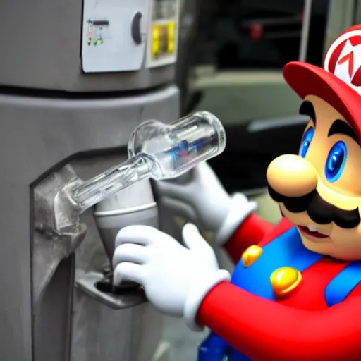 Prompt: mario drinking gasoline