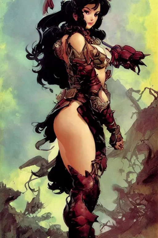 Image similar to a portrait of a cute fantasy girl by Frank Frazetta and ross tran and laura sava