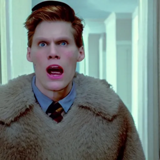 Image similar to Live Action Still of Jerma in Home Alone, real life, hyperrealistic, ultra realistic, realistic, highly detailed, epic, HD quality, 8k resolution, body and headshot, film still