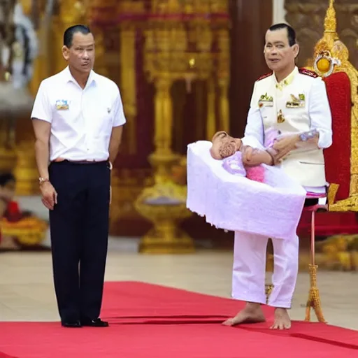 Image similar to Vajiralongkorn wearing a diaper during holy ceremony