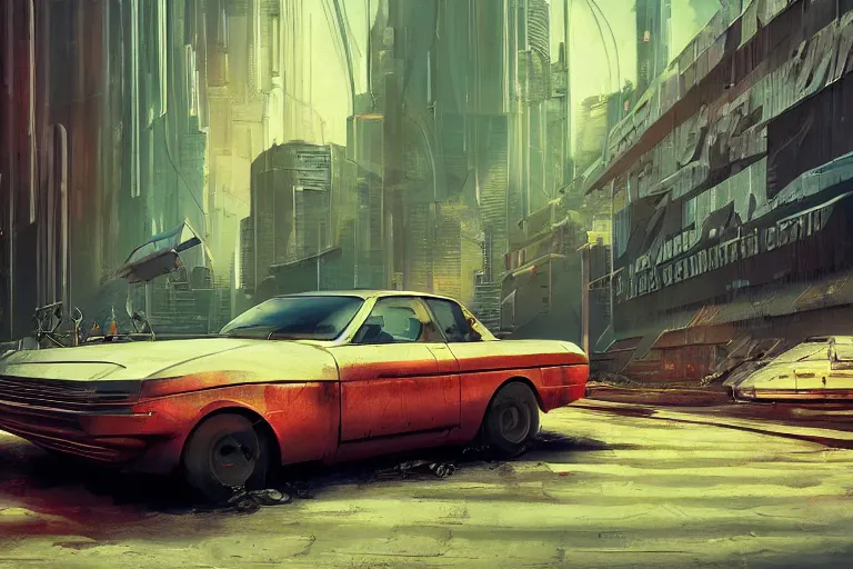 Prompt: cyberpunk synthwave an old soviet car pobeda in the soviet yard, intricate, elegant, concept art, smooth, sharp, focus, futuristic, cgsociety, in the style of artstation