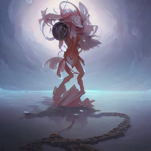 Image similar to the artwork of peter mohrbacher, flowing fabric robot prince