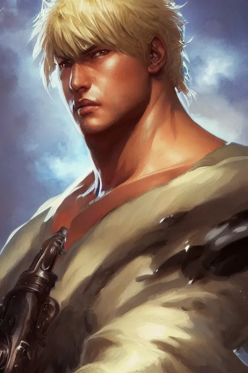 Prompt: cute Hokuto no Ken, light-brown skin, D&D, fantasy, portrait, highly detailed, digital painting, artstation, concept art, sharp focus, illustration, art by greg rutkowski and alphonse mucha