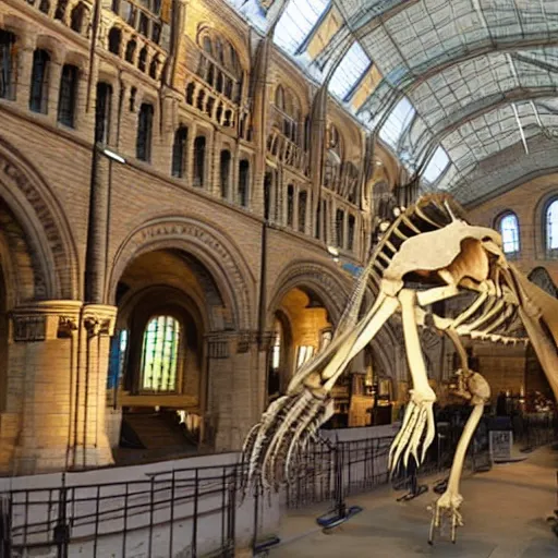 Prompt: natural history museum skeletons of dinosaurs t