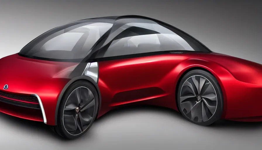 Image similar to an electric car designed by the technology company Apple Inc., side-front view, studio photo