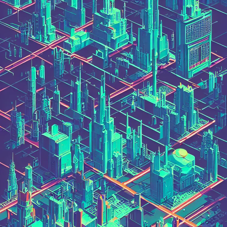 Image similar to isometric view illustration of a Cyberpunk Moscow, highly detailed, by James Gilleard and Bruce Pennington