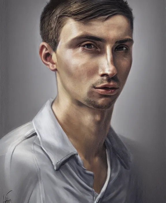 Image similar to heroic portrait of a young italian man. art by denys tsiperko and bogdan rezunenko, hyperrealism