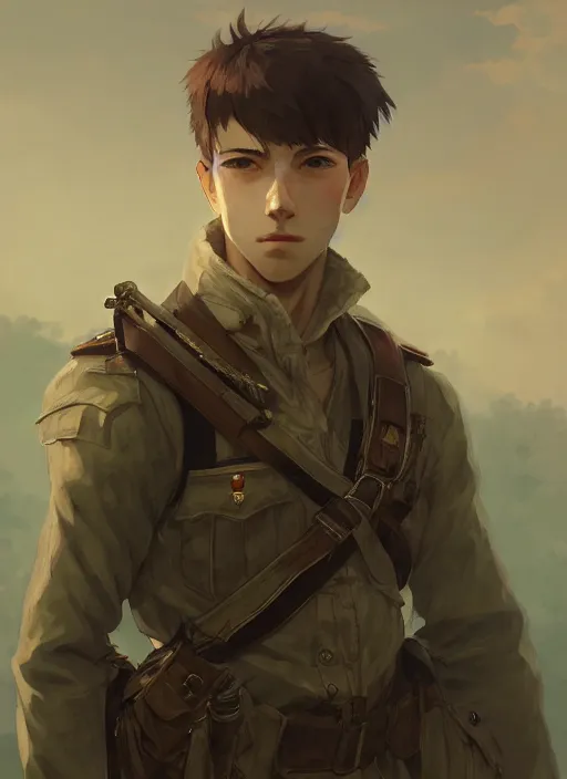 Prompt: a portrait of a male young soldier, intricate, tone mapped, ambient lighting, highly detailed, digital painting, artstation, concept art, 4 k, stunning beautiful, sharp focus, by makoto shinkai and akihiko yoshida and hidari and wlop