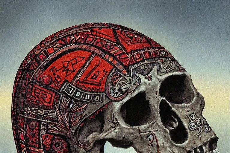 Image similar to aztec skull digitally painted by Les Edwards