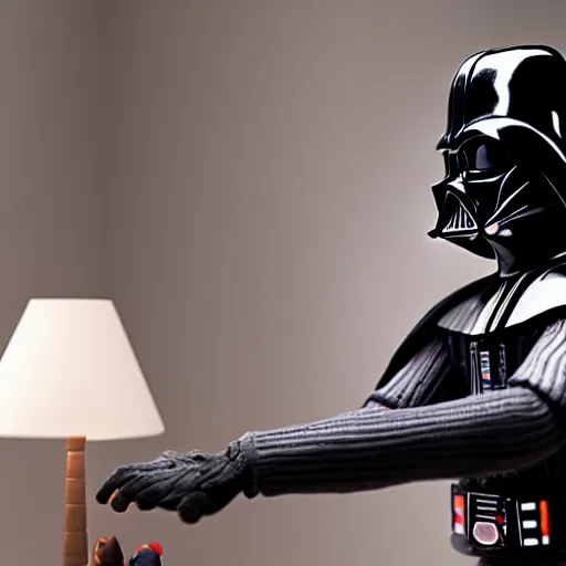 Image similar to darth vader playing with female dolls in his room, photorealistic image