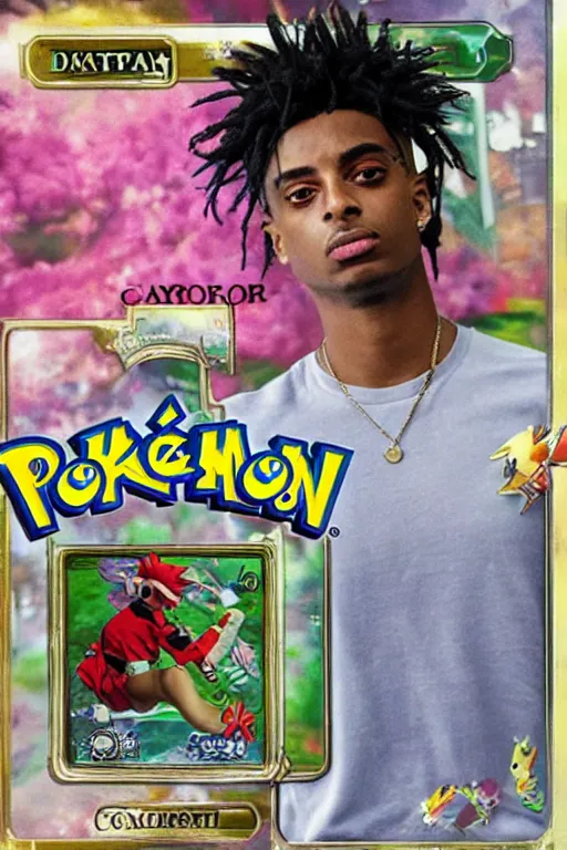 Image similar to playboi carti, pokemon card of playboi carti, highly detailed trading card screenshot