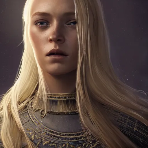 Image similar to epic cinematic shot of beautiful scandinavian princess with symmetrical face stunning eyes and long blonde surrounded by bullets and bulletholes, weta disney pixar, hi - fructose, decadent highly - detailed digital painting, golden ratio, octane render, artstation, cinematic composition, smooth, sharp focus, artgerm, mucha, loish, wlop hdr