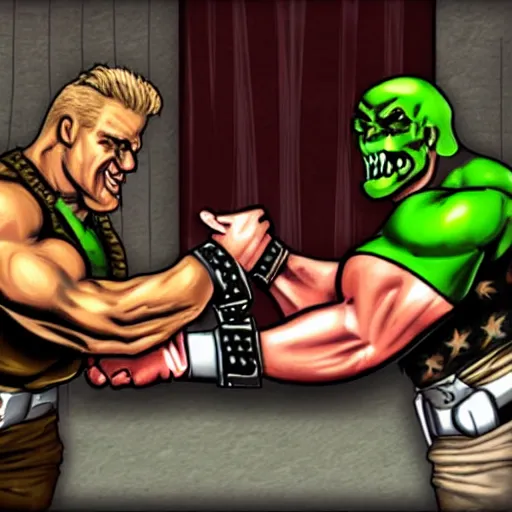 duke nukem and doomguy arm wrestle Stable Diffusion OpenArt