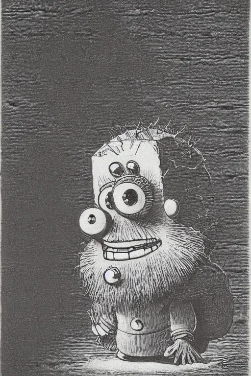 Image similar to portrait of SpongeBob SquarePants, Gustave Dore lithography
