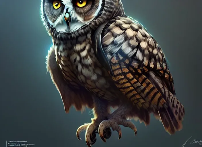 Image similar to owl, highly detailed, d & d, fantasy, highly detailed, digital painting, trending on artstation, concept art, sharp focus, illustration, global illumination, ray tracing, realistic shaded, art by artgerm and greg rutkowski and fuji choko and viktoria gavrilenko and hoang lap
