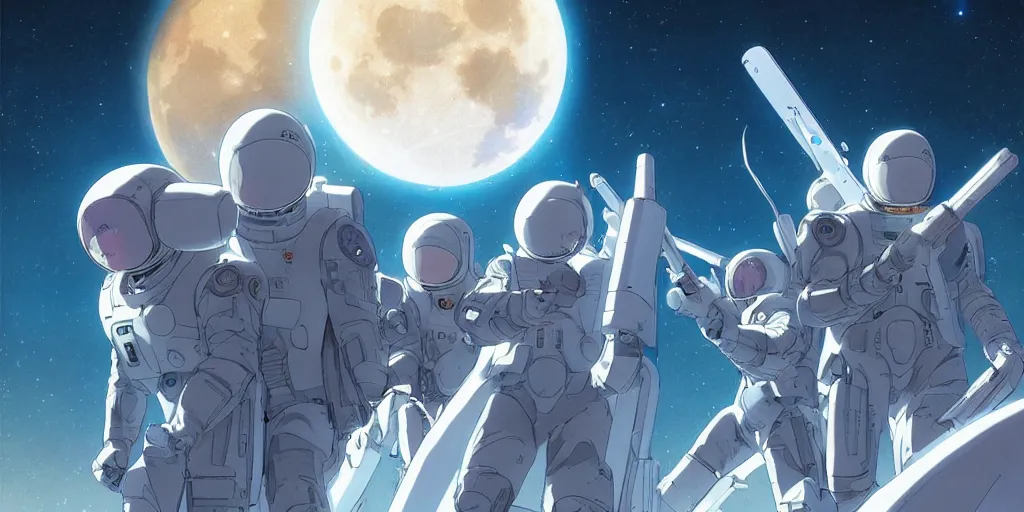 Image similar to war between a planet and it's moon, protection shield, art by makoto shinkai and alan bean, yukito kishiro