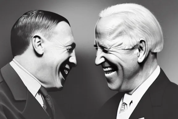 Image similar to “ very very intricate photorealistic photo of hitler and joe biden laughing together, detailed natural lighting, award - winning crisp details ”