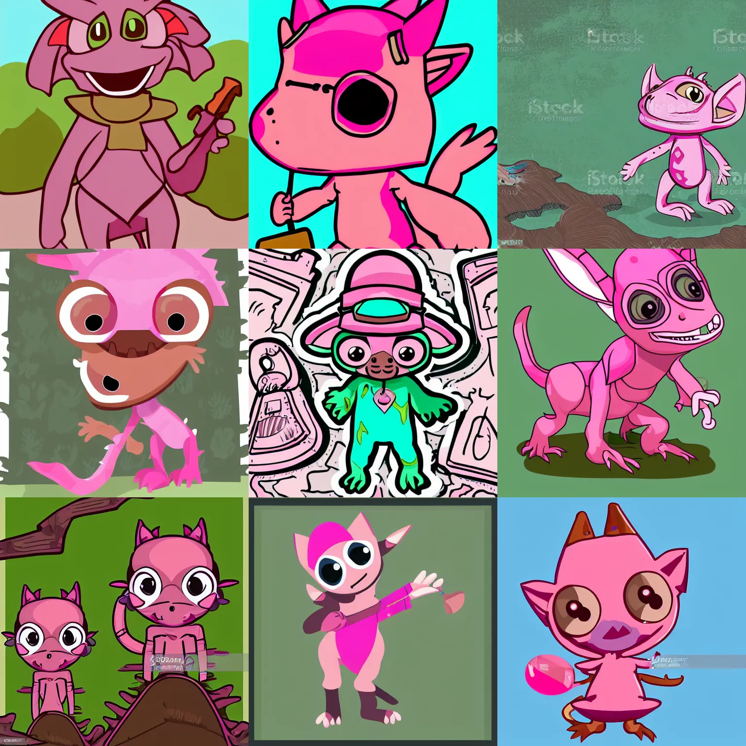 Prompt: A cute vector art of a cute pink Kobold dressed as a explorer