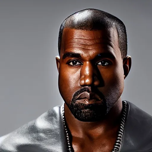 Image similar to professional head shot of kanye west wearing advanced power armor, white background, 8 k, very detailed, very intricate,