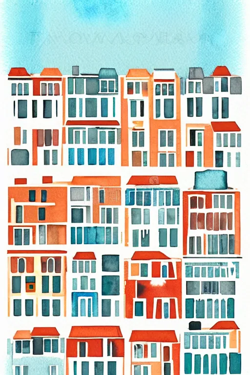 Image similar to minimalist watercolor art of houses in istanbul, illustration, vector art