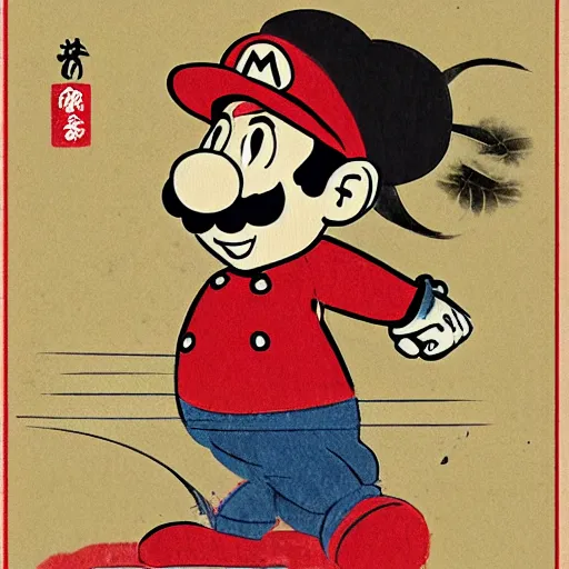 Image similar to mario depicted as an edo - era illustration