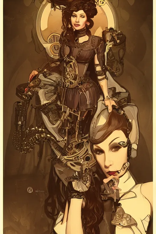 Image similar to a portrait of evil steampunk scientist, artstation, illustration by silvio camboni, steampunk concept art, alphonse mucha