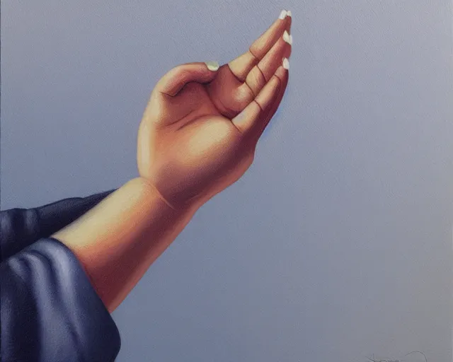 Prompt: a painting of a person waving vigorously, an ultrafine detailed painting by rafal olbinski, behance contest winner, pop surrealism, detailed painting, very detailed, minimalist, skeuomorphic, airbrush art