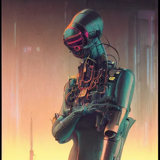 Image similar to portrait of cyberpunk computer scientist who served as systems engineer dancer on the neo Tokyo streets of the Mecha Empire city during the Festival of Masks, award-winning realistic sci-fi concept art by Beksinski, Bruegel, Greg Rutkowski, Alphonse Mucha, and Yoshitaka Amano