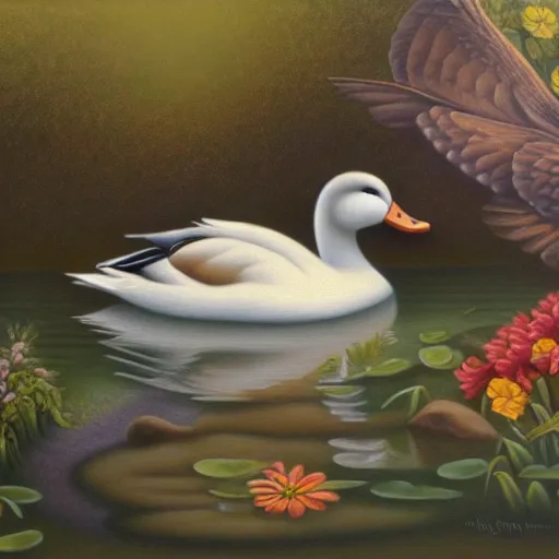 Prompt: a duck on the prowl kevin sloan oil painting