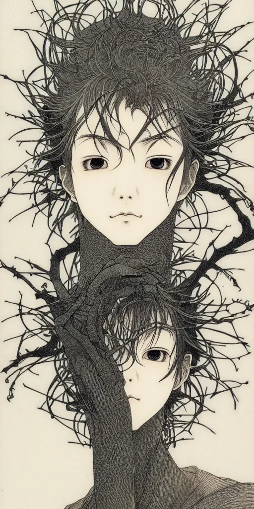 Prompt: prompt: one human Fragile looking character portrait face drawn by Takato Yamamoto, full body character drawing, inspired by Evangeleon, clean ink detailed line drawing, intricate detail, manga 1980, portrait centric composition
