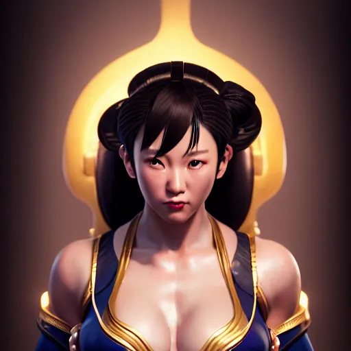 Image similar to portrait of chun li, au naturel, hyper detailed, digital art, trending in artstation, cinematic lighting, studio quality, smooth render, unreal engine 5 rendered, octane rendered, art style by klimt and nixeu and ian sprigger and wlop and krenz cushart.