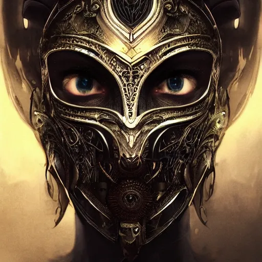 Image similar to Very very very very highly detailed epic photo of face with venetian mask, intricate, dystopian, sci-fi, extremely detailed, digital painting, artstation, concept art, smooth, sharp focus, illustration, intimidating lighting, incredible art by Artgerm and Anton Pieck