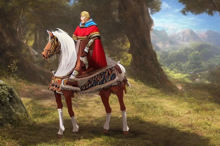 Prompt: a detailed 3 d render of king richard the lionhearted as a shonen anime protagonist, poncho, 1 8 th century south america, octane render, 8 k, volumetric lighting, in the style of disney, art by albert bierstadt and greg rutkowsi