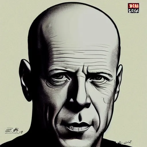 Prompt: “ bruce willis retro minimalist portrait by jean giraud, moebius starwatcher comic, 8 k ”