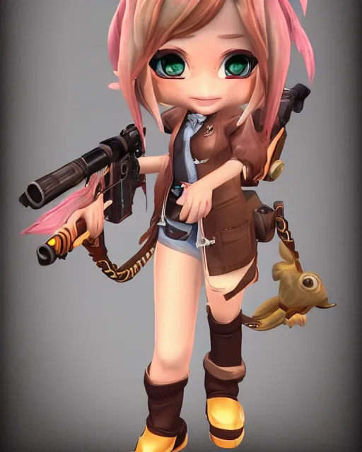 Image similar to katelynn mini cute style, highly detailed, rendered, ray - tracing, cgi animated, 3 d demo reel avatar, style of maple story, maple story gun girl, katelynn from league of legends chibi