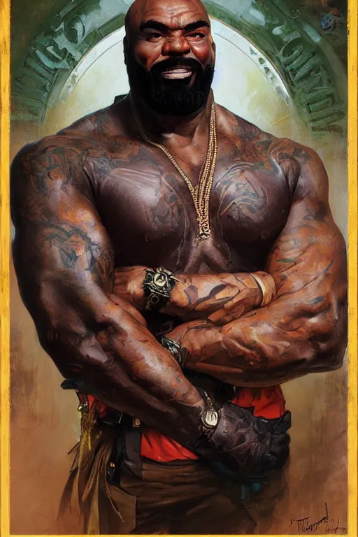 Prompt: Mister T portrait by Stanley Artgerm Lau, greg rutkowski, thomas kindkade, alphonse mucha, loish, norman Rockwell