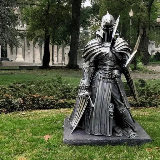 Image similar to a marble statue of dark souls in a park