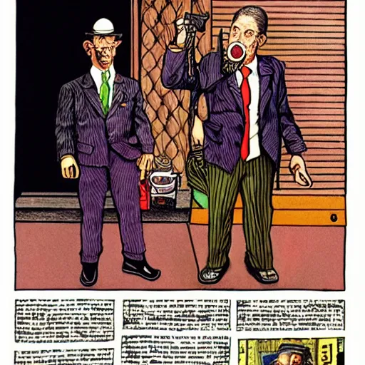 Image similar to The Artwork of R. Crumb and his Cheap Suit The-Godfather-with-a-gun, pencil and colored marker artwork, trailer-trash lifestyle