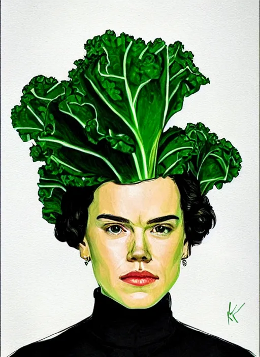 Image similar to portrait of daisy ridley as kale!!!!!!