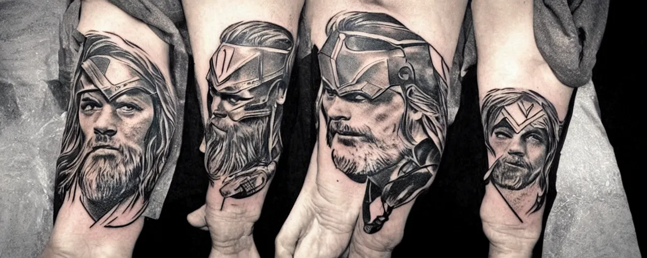 Prompt: Ugly tattoo of Thor Hammer